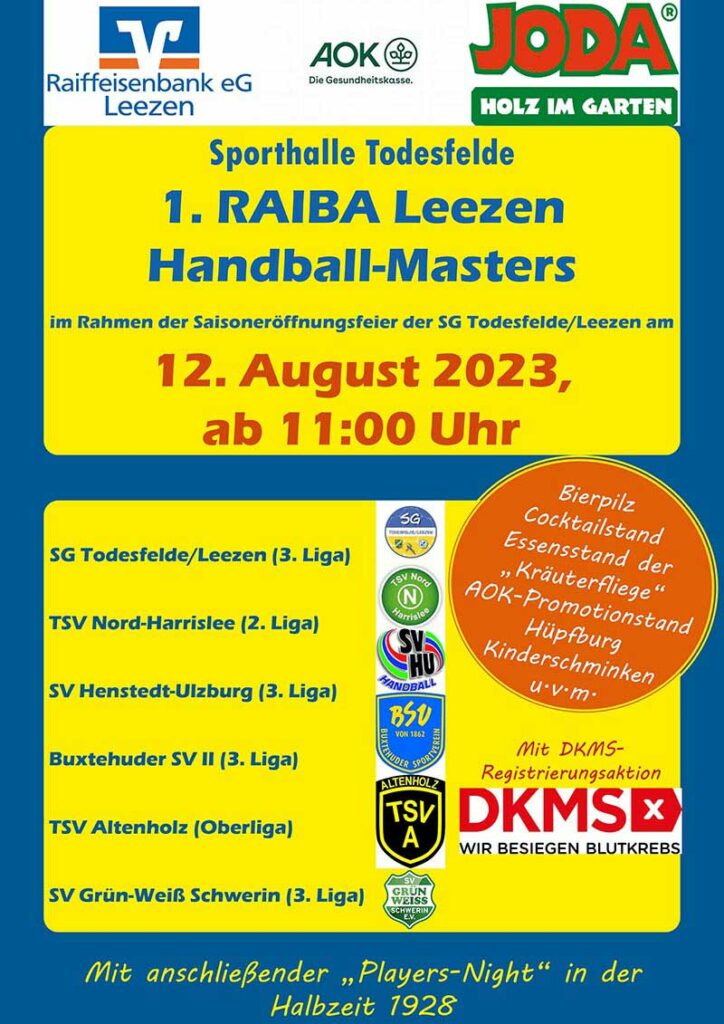 Handball-Masters. © 2023 SG Todesfelde-Leezen Handball-Masters Plakat. © 2023 SG Todesfelde-Leezen