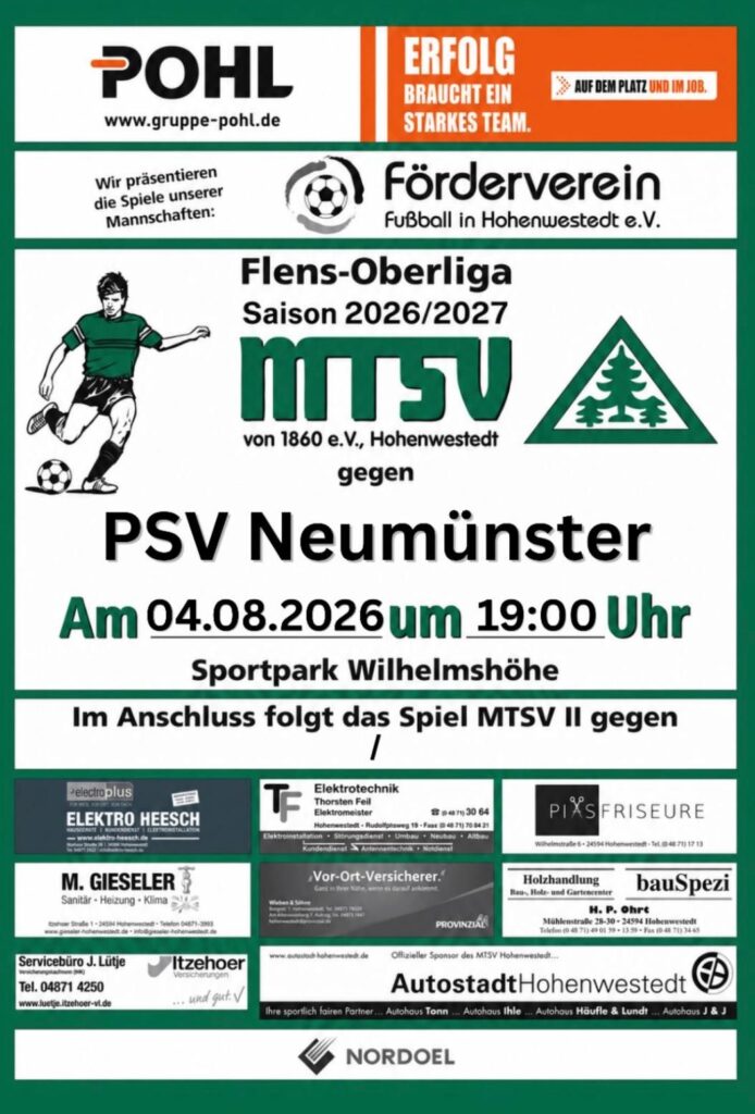 Der MTSV erwartet den PSV. © 2026 MTSV Hohenwestedt Der MTSV erwartet den PSV. © 2026 Foto Verein