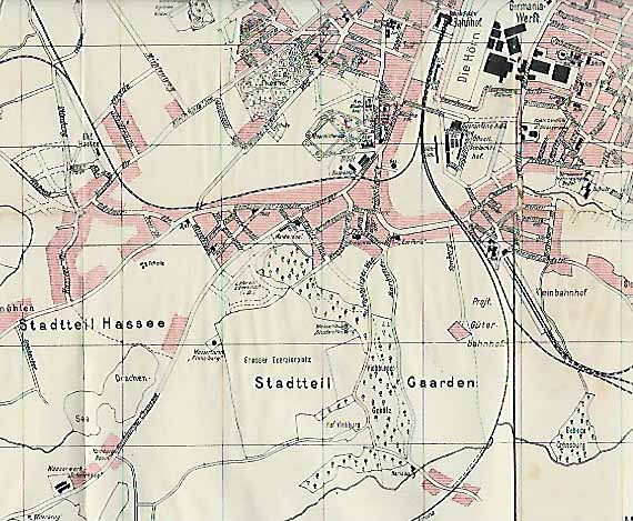 Der Große Exerzierplatz im Stadtplan von 1910. @ Stadt Kiel Der Große Exerzierplatz im Stadtplan von 1910. @ Stadt Kiel
