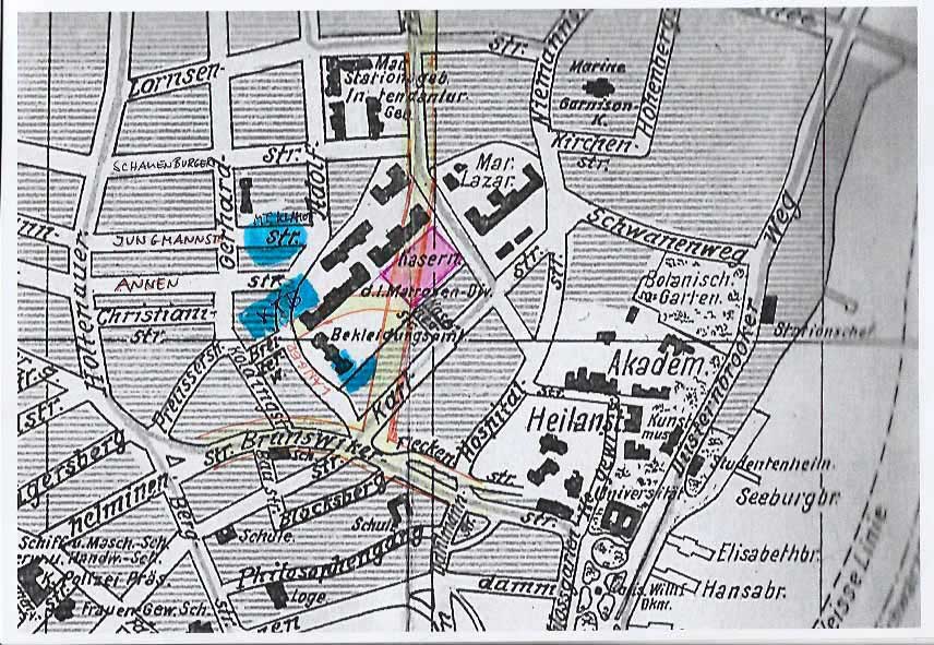Lageplan: Der ehemalige Sportplatz auf dem Kasernengelände ist lila umrandet. © Stadt Kiel Lageplan: Der ehemalige Sportplatz auf dem Kasernengelände ist lila umrandet. © Stadt Kiel