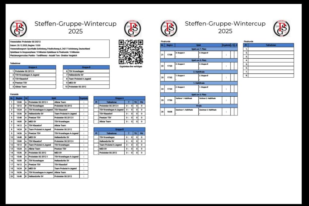 Spielplan Steffen-Gruppe-Wintercup. © 2025 Probsteier SG Spielplan Steffen-Gruppe-Wintercup. © 2025 Probsteier SG