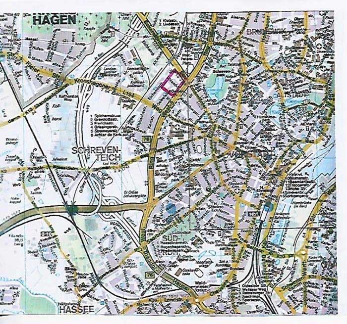 Die Lage des ersten Kieler Fußballplatzes im heutigen Stadtgebiet ist lila gekennzeichnet. © Stadt Kiel Die Lage des ersten Kieler Fußballplatzes im heutigen Stadtgebiet ist lila gekennzeichnet. © Stadt Kiel