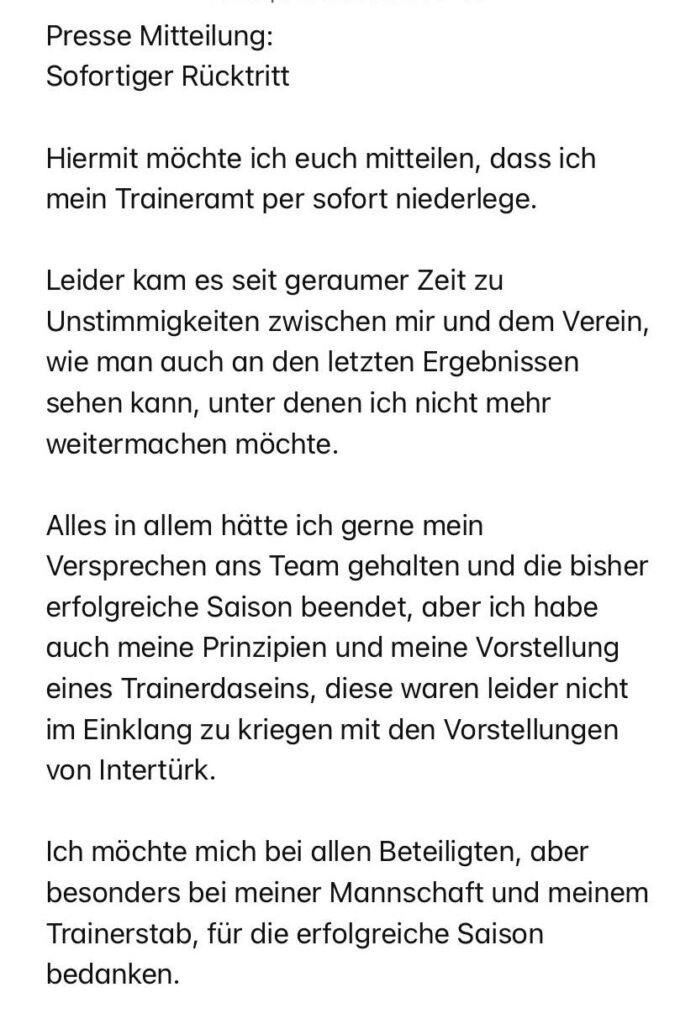Pressemitteilung Onur Cokgez Rücktritt. © hfr
